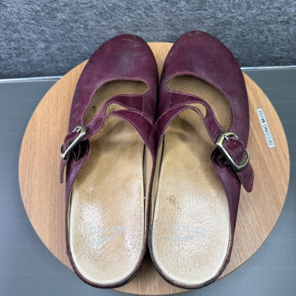 Dansko Burgundy Leather Mary Jane Clogs Slip On Mules Buckle Size 40 / 10 - Picture 4 of 9